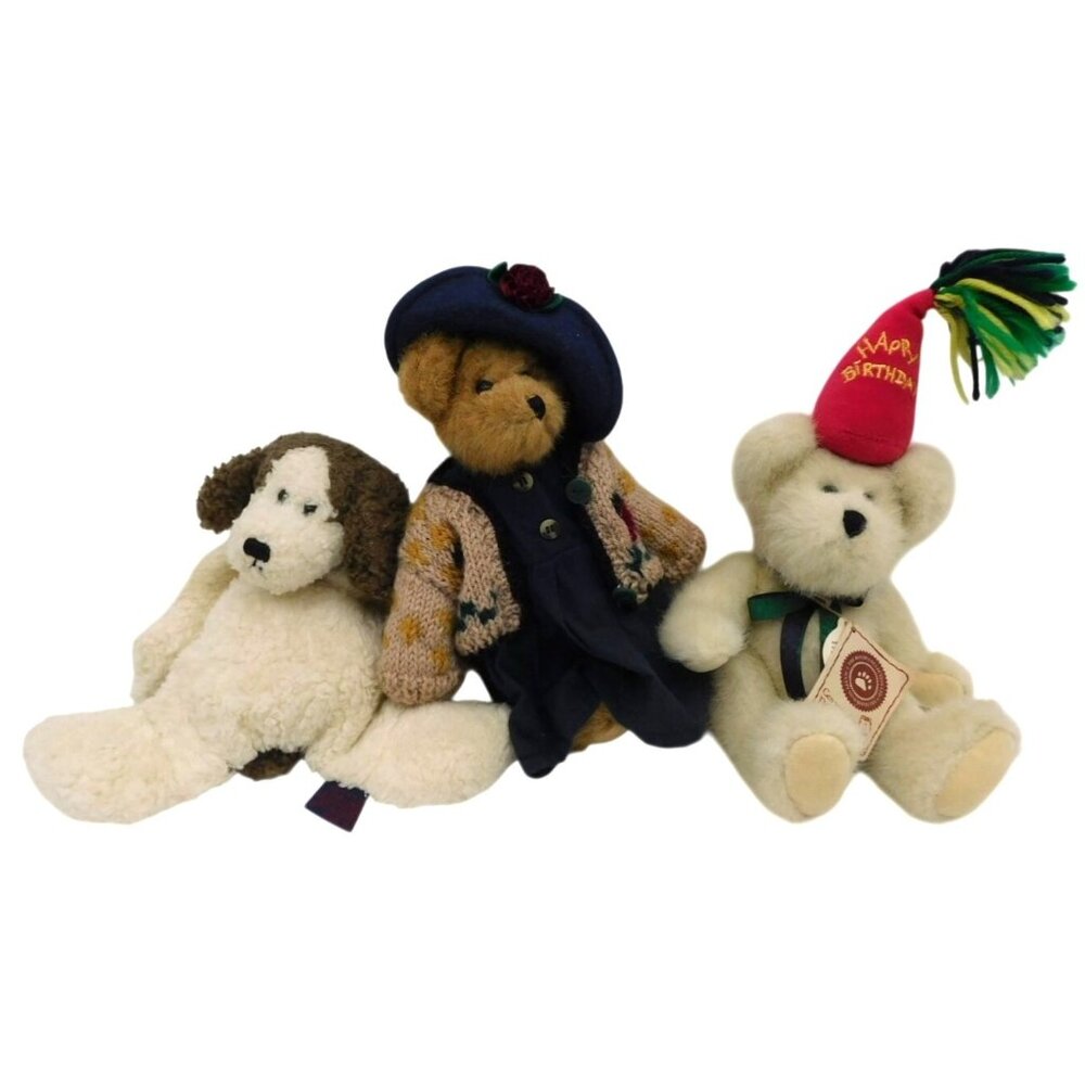 Lot of 3 Boyd's Bears Plush Happy Birthday Bear Bearwear Dog